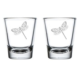 Juego de 2 vasos de chupito de 1.7 onzas, diseño floral, libélula