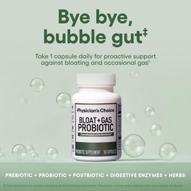 Bloat & Gas Probiotic 5-in-1 – Digestive Enzymes, Prebiotics & Postbiotics for Gut Health, Daily Digestion Support, Gas Relief, 30 Capsules