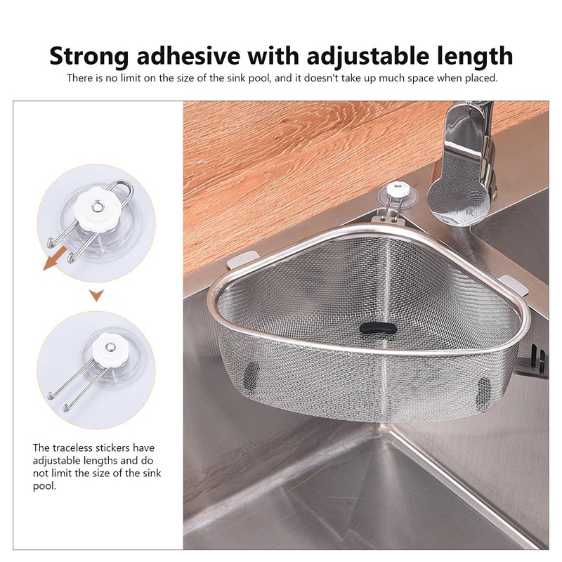 Triangular Sink Strainer, Stainless Steel Strainer Basket, Sink Drain Shelf,