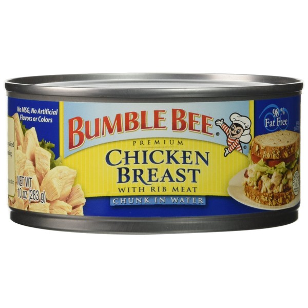 BUMBLE BEE Premium Chicken Breast with Rib Meat Chunk in Water, 10 Ounce Can (Pack of 12), Canned Chicken Breast, Gluten Free, High Protein, Keto Food, Keto Snack, Gluten Free, Paleo Food