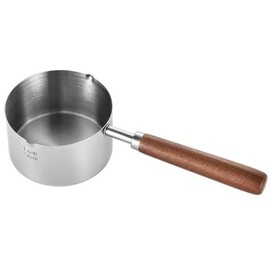 Stainless Steel Mini Butter Warmer – 8.5oz (250ml) with Dual Spouts & Wooden Handle, Ideal for Milk, Coffee, Butter, Chocolate, Baby Food & Sauces