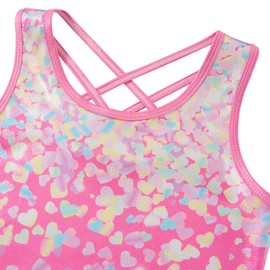 Idgreatim Girls Leotards for Gymnastics Size 5-6 Tie-Dry Biketards Outfit with Shorts Sleeveless Activewear Ballet Dance Set Pink Heart