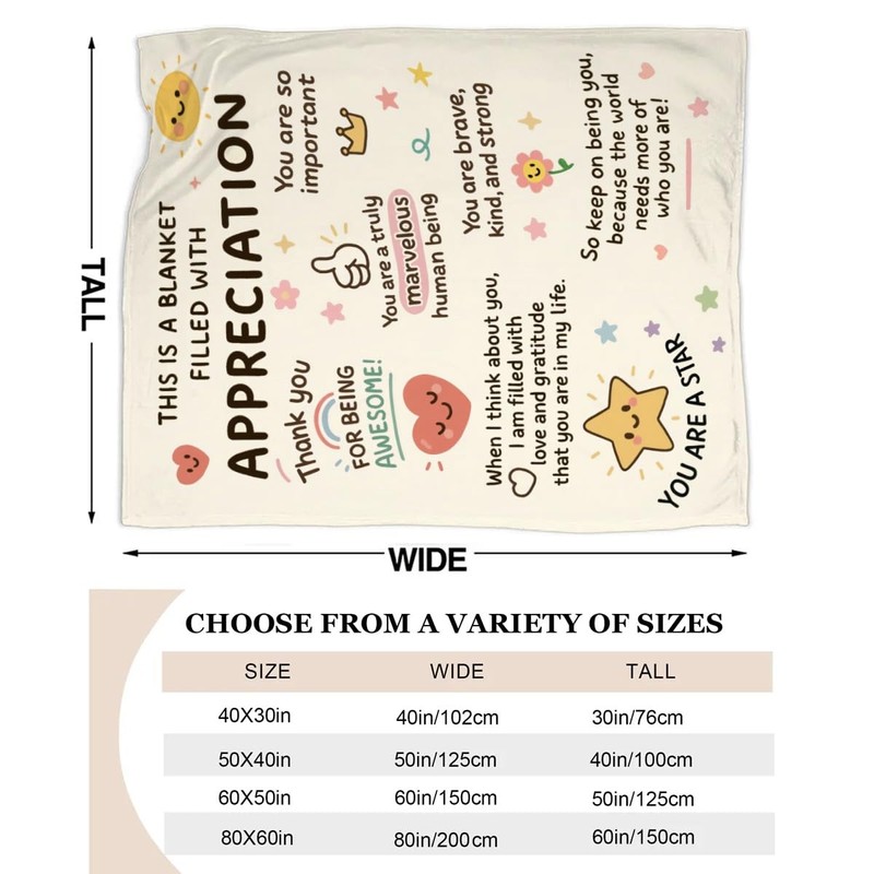 Appreciation Blanket, Thank You Gifts Blanket, Gratitude Throw Blanket 50"x40",