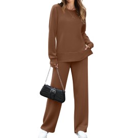 OFEEFAN Winter Loungewear for Women Two Piece Travel Outfits 2 Pc Lounge Set Vacation Tracksuit Holiday Sweatsuit Casual Trendy Brown XL