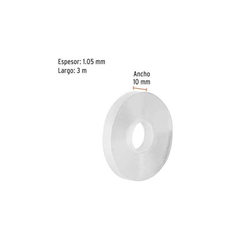 Truper CDR-310 Cinta doble cara reutilizable, transparente 3mx10mm