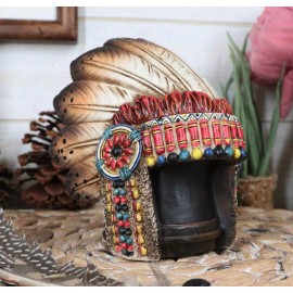 Western Tribal Indian Warrior Chief Headdress With Eagle Feathers Figurine