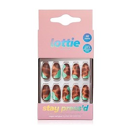 Lottie London Stay Press'd Press on Nail Set Tortoiseshell Twist, Brown & Green, 30 False Nails