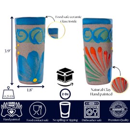 ELTRICOLOR Mexican Clay Shot Glasses Set of 4 - Terracotta Shot Glasses – Mini Cantaritos Cups Tequila Shot Glass – Vasos Tequileros Mexicanos - Mini Cantaritos de Barro Shots 2 Oz (Tuquoise)