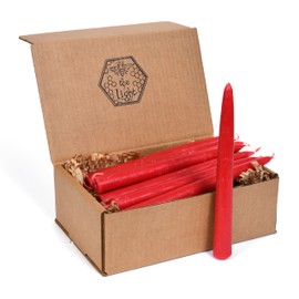 100% Pure Beeswax Taper Candles - All-Natural Handmade Decorative & Dipped Smokeless Unscented Candles for Christmas, Advent, and Hanukkah, Red Blossom, 8.5 Inches, 24 Candle Set, by BeeTheLight