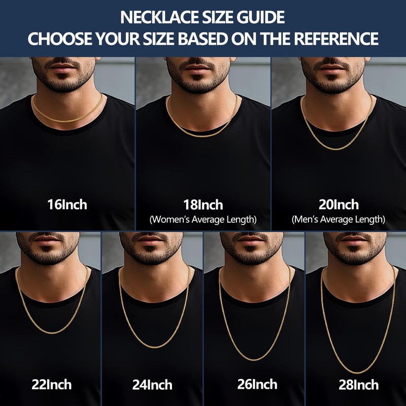 Fiusem 14K Gold Plated Wheat Chain Necklace for Men, 3mm