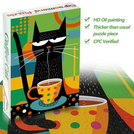 Bgraamiens -Coffee Cat- Modern Art Cartoon Whimsical Cat 1000 Pieces Puzzle for Adult