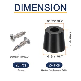 uxcell 24pcs Rubber Feet Bumpers Buffer Non-Slip Rubber Feet Pad with 4mm Screws for Cutting Board, Cutting Board Feet, Cutting Board Rubber Feet (Black, 0.7" H x 0.7" D)