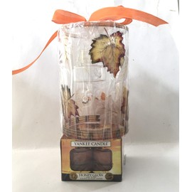 Yankee Candle Fall Leaves Double Tea Light Holder Gift Set with 12 Honey Glow Scented Tea Lights