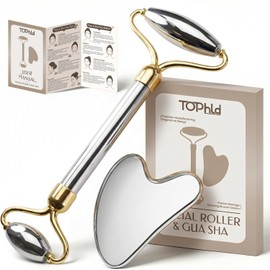 Stainless Steel Face Roller & Gua Sha Facial Tools, Face Massager for Self Care, Roller for face, Jawline Sculpting and Puffiness Reducing