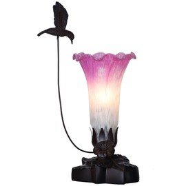 Bieye LL03 Hummingbird Flying Over Lily Flower Blown Glass Table Lamp for Home Decor (White Purple, 4.25Wx12H)