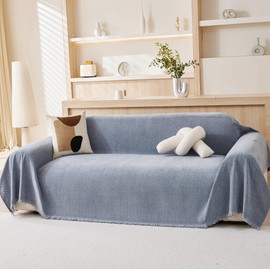 VANJOROY 100% Chenille Natural Sofa Large Throw Blanket For 2 3 Seater -Extra Large Throws for Settees, Natural Luxury Soft Throw for Chair Couch and Bed, Blue-180 x 300cm