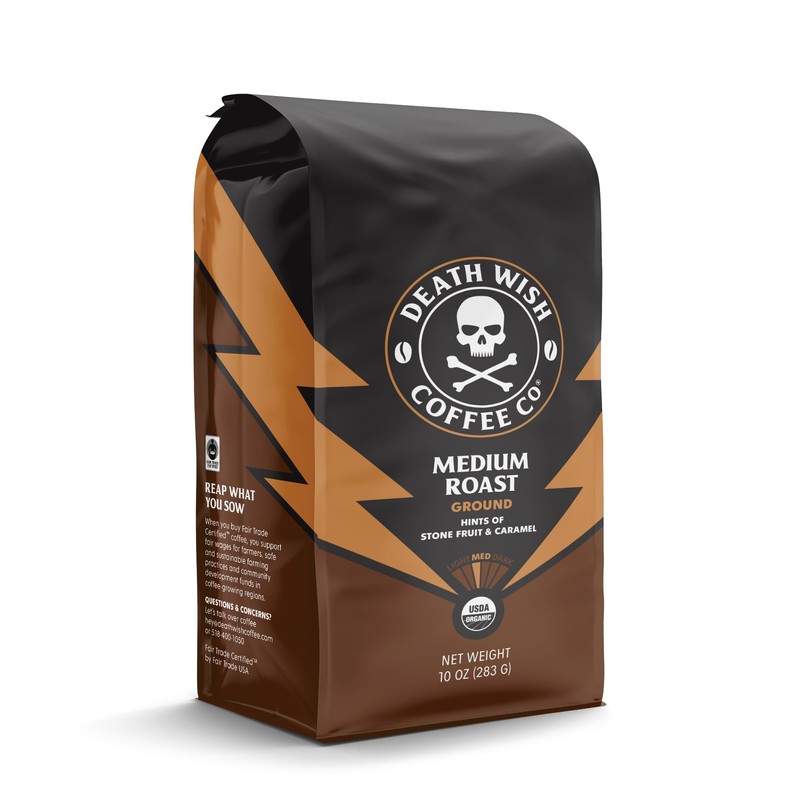 Death Wish Coffee, Medium Roast Ground Coffee, 6 pack