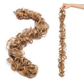 Long Fluffy Messy Bun Hair Piece Scrunchy DIY Wrap around Touseld Updo Hair Extensions Ponytail Curly Wavy Chignon Hairpieces Golde Brown