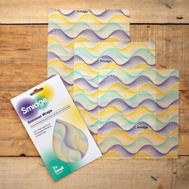 Smidge Beeswax Wrap Kitchen Set of 3, Reuseable & Compostable Alternative to Cling Film, 100% Organic, Natural & Washable, Eco-Friendly, Patterned