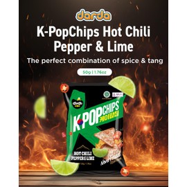 KPopChip Hot Chili Pepper & Lime (HALAL) | Air-Popped, Non-Fried | Spicy & Tangy | Healthy Snack Box for Adults & Kids | Low-Calorie, Vegan | Individually Wrapped | Movie Night, Gift Set