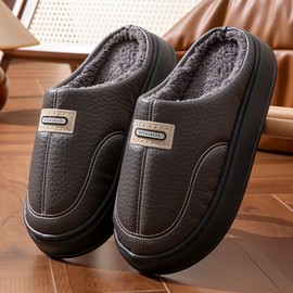 2025 Winter New Men's Cotton Slippers - Large Size Indoor Non-slip Padded Fleece-lined Shoes Wedge Gray55 + Size 44-45 5ea