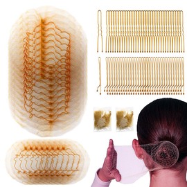 130PCS Hair Nets and Pins Set-30 Invisible Mesh Nets with Elastic Edge (12, 24 Inch), 50 U-Shaped Pins 50pcs Bobby Pins for Ballet Buns, Sleeping, 2 Size Golden