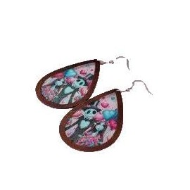 Butterfly Wing Creepy Couple Earrings, Polymer Clay, Teardrop Shape, Multicolored