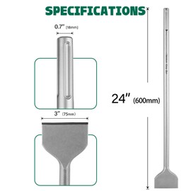 MonkeyKingBar-SDS Max Bits Flat Chisel 24"X3"(600 * 75MM) Long shank- Demolition Hammer Chisel for Concrete Breaker, Stone Removal, Brick Chipping