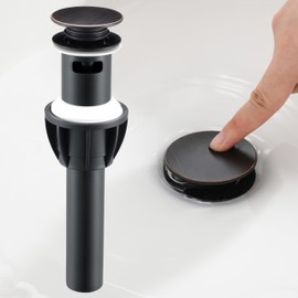 TIORIY Pop Up Bathroom Sink Drain - Bathroom Sink Stopper with Overflow for Faucet Vessel, Push Type Bathroom Sink Vanity Assembly with Strainer, Oil Rubbed Bronze