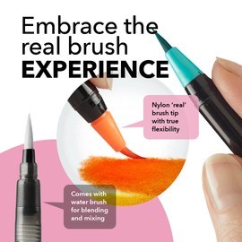 Castle Art Supplies Watercolour Brush Pens Set of 24 - Vibrant Markers - Flexible Nylon Brush Tip for Colouring Books, Calligraphy, Drawing and Writing - Non-Toxic Including Extra Water Brush Pen