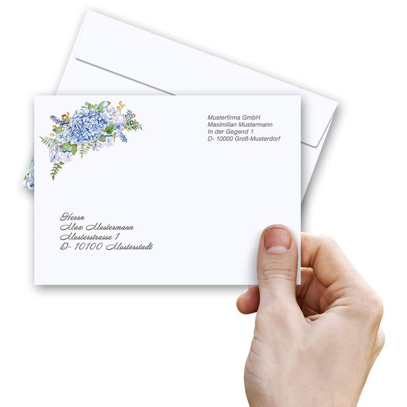 PaperMedia Envelopes Flowers and Blossoms Blue Hortensia Pack of 25