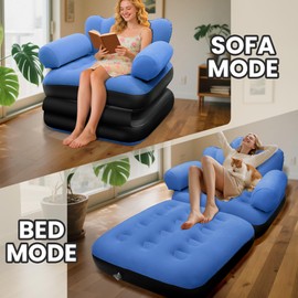 SeaSlep Blow Up Pull Out Couch with Headboard,Inflatable Couch with Flocked Surface,Folding Inflatable Chair for Adults,Portable Air Sofa Bed,Durable Air Couches,Inflatables couches for Camping-1pc