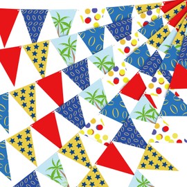 VitalCozy 5 Pcs Red Blue Yellow Banner Pennant Star Triangle with Double Sided Printing Triangle Paper Flag for Cartoon Carnival Circus Theme Birthday Party Decorations