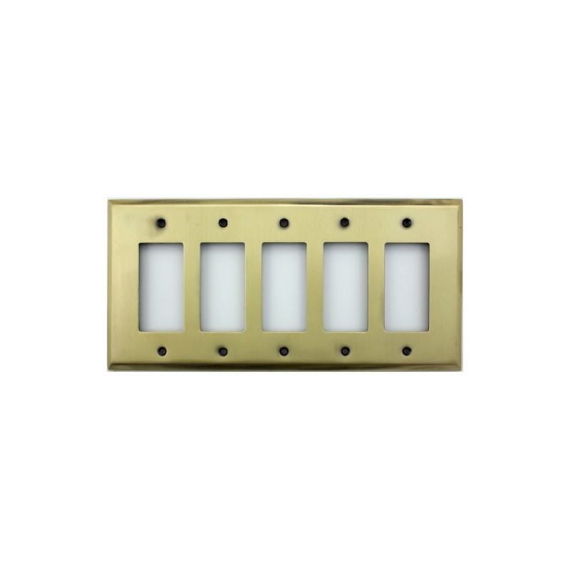 Antique Satin Brass 5 Gang GFI/Rocker Opening Switch Plate