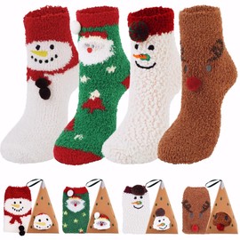 Zoylink 4 pcs fluffy socks, cuddly Christmas socks, cute cartoon, breathable thickened team socks, women's socks.