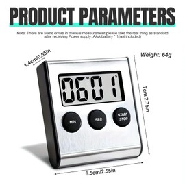Digital Kitchen Timer – 2 Pieces Digital Timer with Magnet, Digital Stopwatch for Cooking, Studying, Sports & Meetings, Digital Timer, Magnetic Egg Timer (6.5 x 1.4 x 7.0 cm)