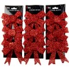 Set Of 9 Glitter RED Bow Christmas Tree Baubles Decorations