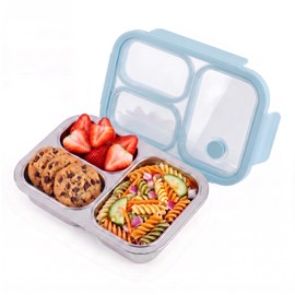 316 Stainless Steel Bento Box for Kids,Snack Box,3 Compartments Reusable on and go lunch Box kids with Lids , Durable for On-the-Go Meal, BPA-Free and Food-Safe Materialsfor School Camping Travel-Blue