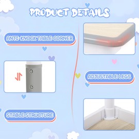 FAHKNS Kids Table with 2 Chairs, Height Adjustable Toddler Table and Chairs Set for Graffiti Desktop,Non-Slip Legs,Kids Multi-Activity Desk for Learning, Reading, Playing, Painting, Eating