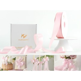 HUIHUANG Pink Satin Ribbon 1-1/2 inch x 100 Yards Light Pink Double-Faced Satin Ribbon for Flower Bouquet, Gift Wrapping, Eternal Roses, DIY Crafts, Bridal Shower Wedding Decor