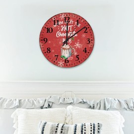 Warm Up at The Hot Cocoa Station Small Wall Clock 15 Inch, Restroom Bar Pub Club Cafe Home Restaurant Wooden Hanging Clock Battery Operated Silent Non-Ticking Round Clock for Living Room