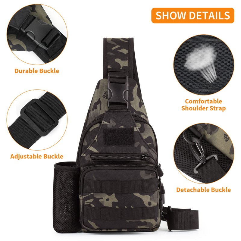 HUNTVP Tactical Military Chest Bag Molle Crossbody Shoulder Sling Pack