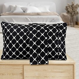 Valerian Bloomingdale Pattern Pillowcase 1500 Thread Count 2-Piece Set Super Soft, Easy Slip-On and Wrinkle Resistant, Bloomingdale King Pillowcase, Black