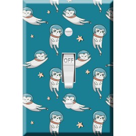 Toggle Wallplate, Single Light Switch Cover Plate - Space Cats Astronaut