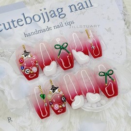 Christmas handmade nail tips - Square M / 크리스마스 소복소복 수제네일팁 - 스퀘어M
