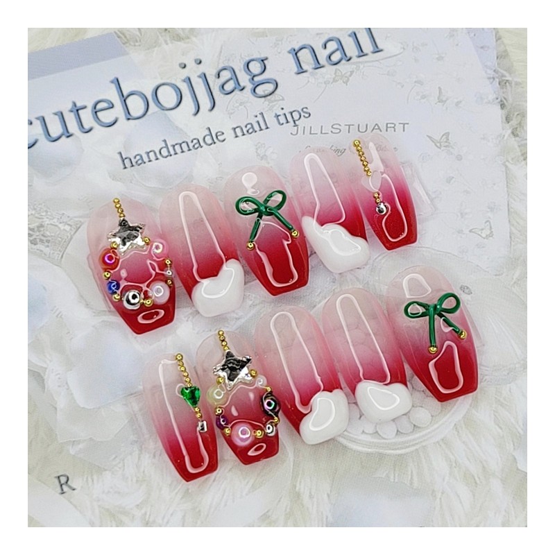 Christmas handmade nail tips - Square M / 크리스마스 소복소복