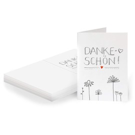 25 Gift Tags – Thank You – White with Flowers, Original Mini Thank You Cards for Gift Labelling, Hand Lettering, Elegant Exclusive Individual, A7 Recycled Paper Folding Cards