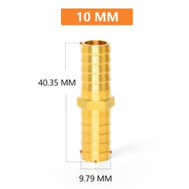 GASHER Pack of 5 Brass Hose Barb Reducer, 10 mm to 10 mm Barb Hose ID with 10 Hose Clamp, Brass Barb Reducer Splicer Fitting Fuel/Air/Water/Oil/Gas/WOG