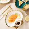 DOITOOL 3PCS Ceramic Sushi Plate with Sauce Compartment, Seashell Shaped