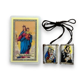 Maria Auxiliadora Tarjeta de Oracion Laminada Escapulario 2 Pc Set Prayer Card